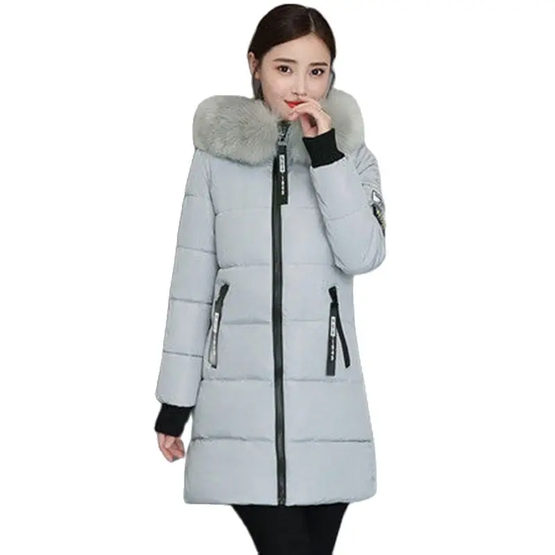 

2023 Winter Women Parka Big Fur Collar HoodedLoose Warm Long Female Coat Casual Outwear Down Cotton ParkasWomen