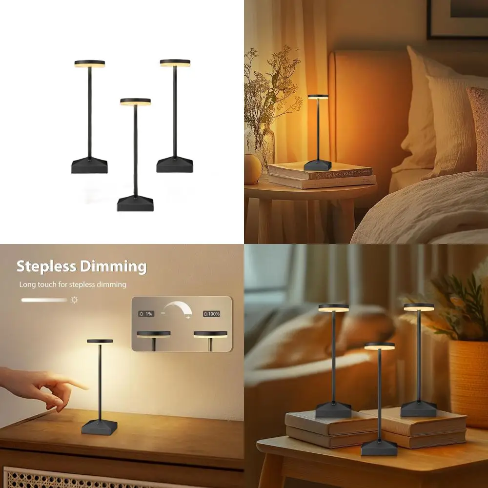 

Набор из 3 черных беспроводных светодиодных настольных ламп 7,67 дюйма, перезаряжаемые и портативные, идеально подходят для прикроватного использования, столовой, бара, использования на улице