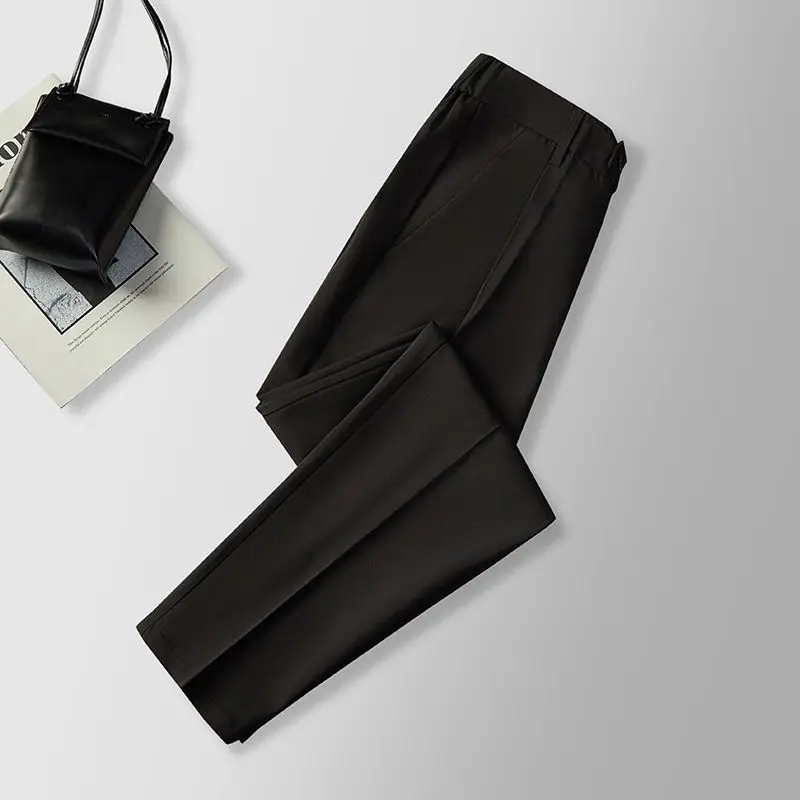 2023 Spring and Autumn Men's Solid Color Pocket Button Slim Fit Slimming Straight Leg Casual Fashion Elegant Commuter Suit Pants