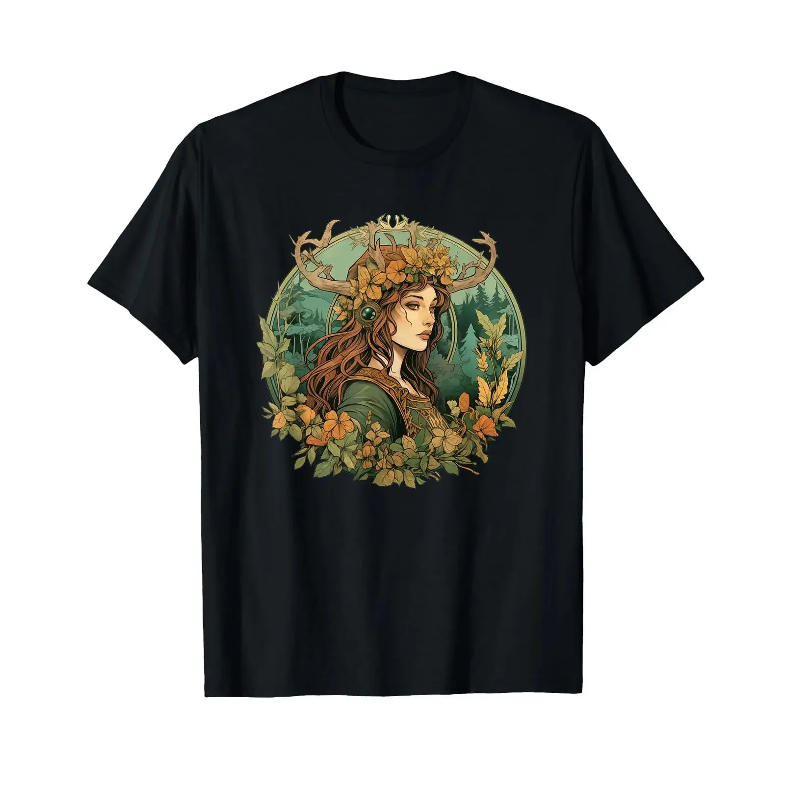 Art Nouveau Female Druid Adventurer Hiker Nature Role Playing Game T Shirt vintage Washed Versatile Slightly Stretched