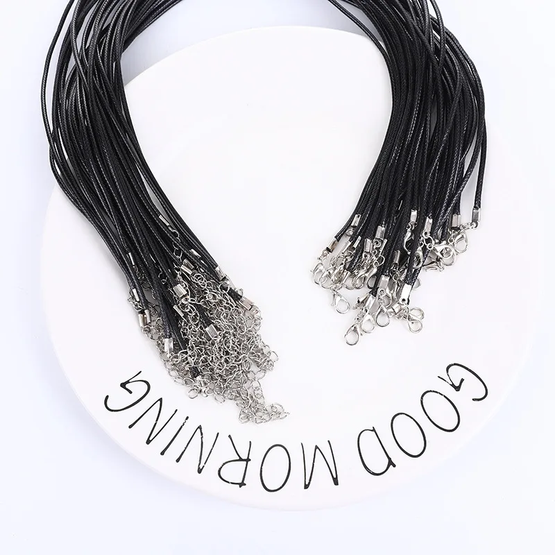 10pcs 45cm Braided Adjustable Black Leather Rope Wax Cord DIY Handmade Necklace Pendant Lobster Clasp String Cord Jewelry Chains