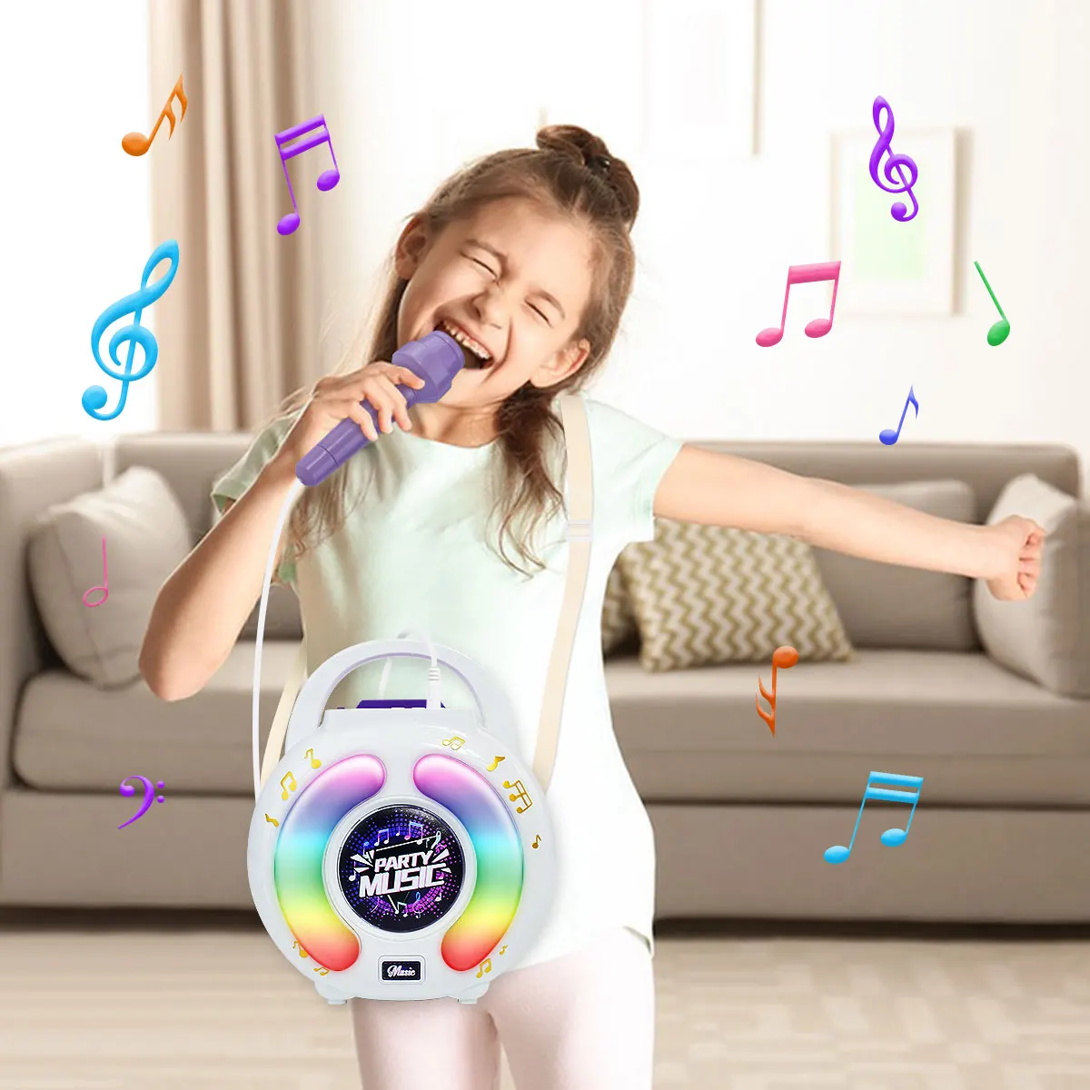 Portable Children Karaoke Toys with 2 Microphones Music Singing Machine Lighting Effect Toy for Boys Girls Gift