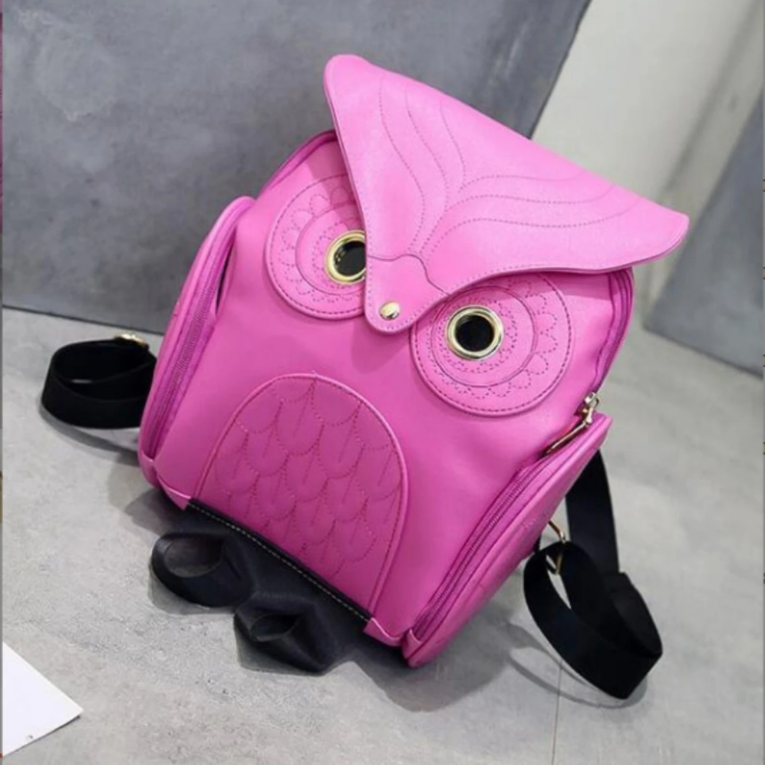 Mochila pequeña de cuero PU con forma de búho para mujer, cierre de hebilla, forro de poliéster, Color sólido, tema de Anime, perfecto