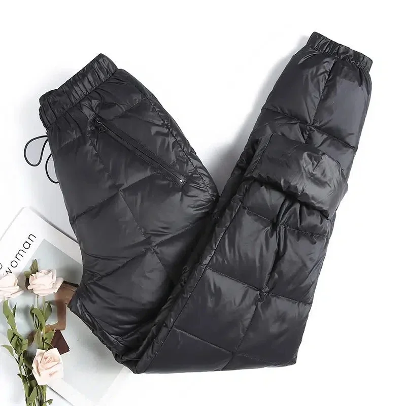 Ultraleichte Winter Daunen Baumwoll hose Frauen übergroße 95kg Schnee tragen lässige Jogger Pantalones wind dichte warme Baggy Harem Jogging hose