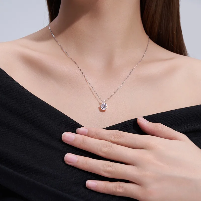 Dainty Moissanite Pendant Necklace, Minimalist Unique Design Clavicle Chain, Women Daily Wear Fine Jewelry