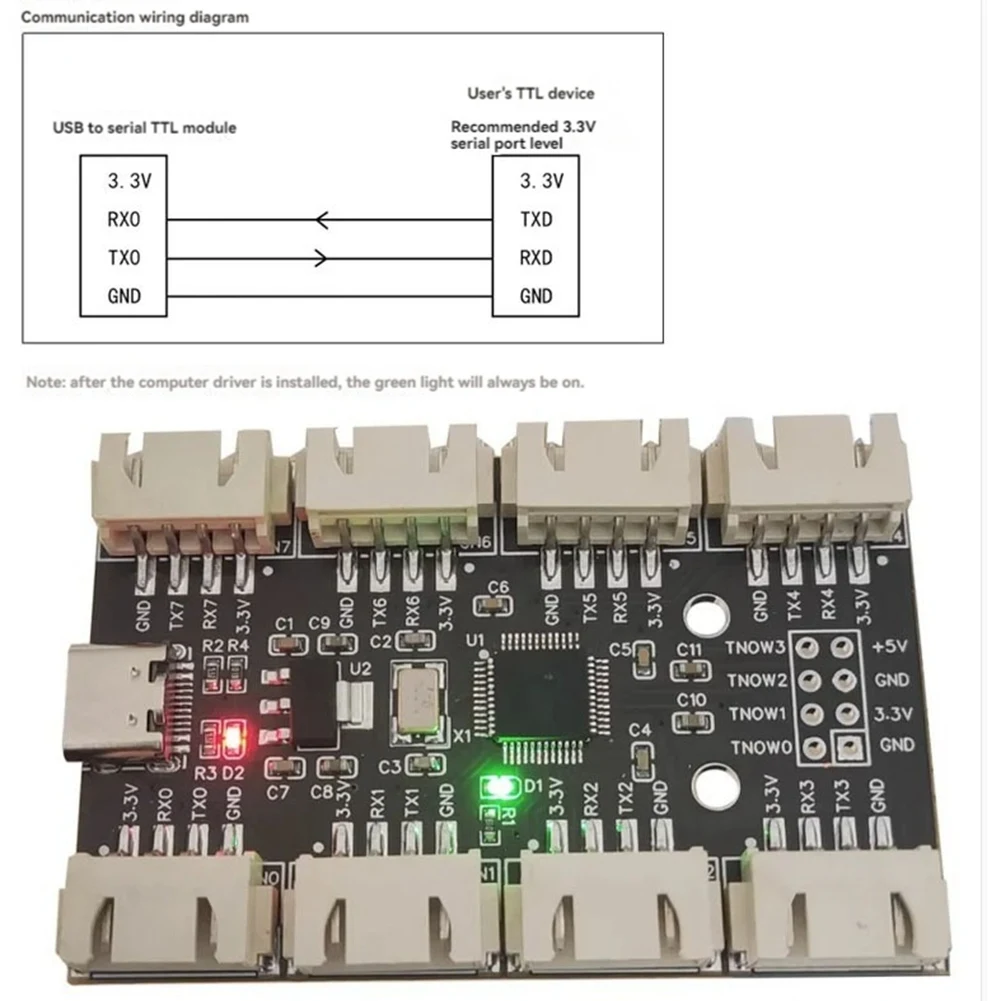 USB-8-Channel TTL Serial Port Module PCB TypeC-8 TTL