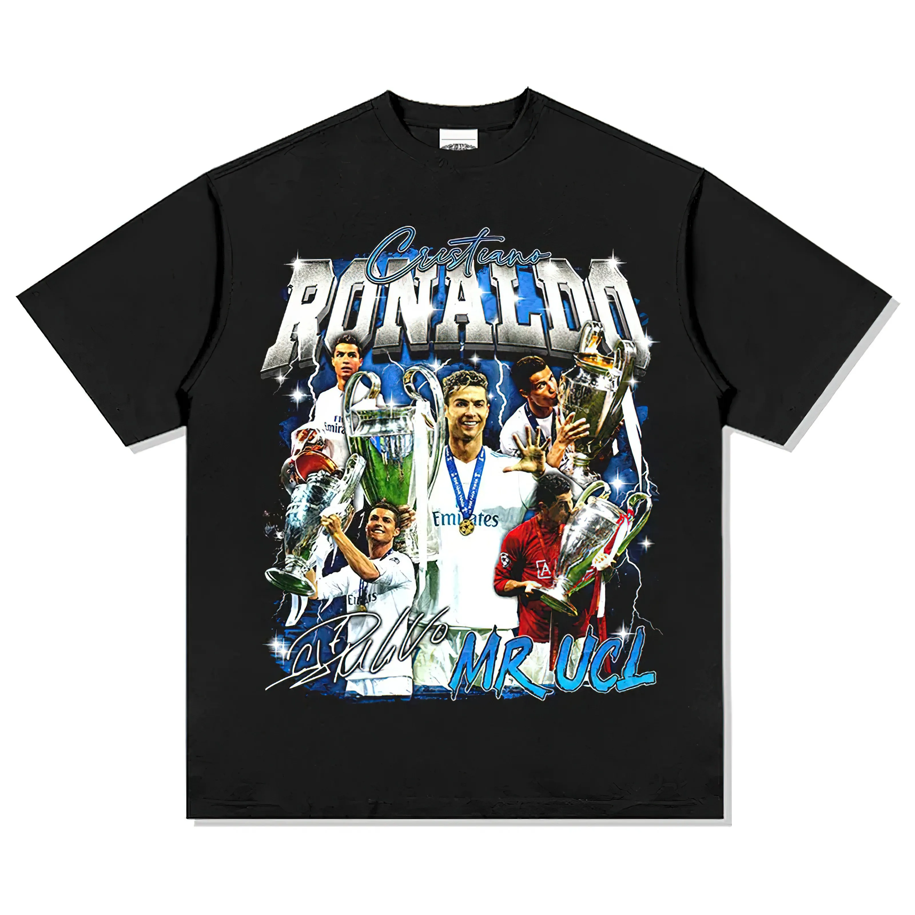 Vintage Portugal C Ronaldo 2D Print Cotton Tees Summer Sports Football Fan T-Shirt Kids Man Crew-Neck Short-Sleeved Cotton Top