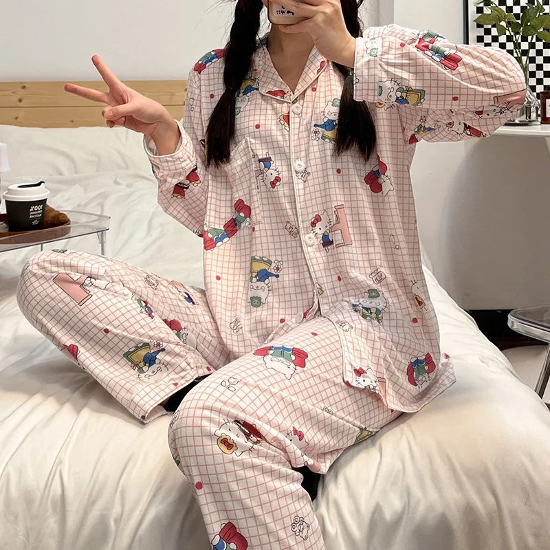 Pochacco Pajama Set Kawaii Hello Kittys Sanrios Anime Cartoon Cinnamoroll Spring Autumn Long Sleeves Student Home Wear Nightwear