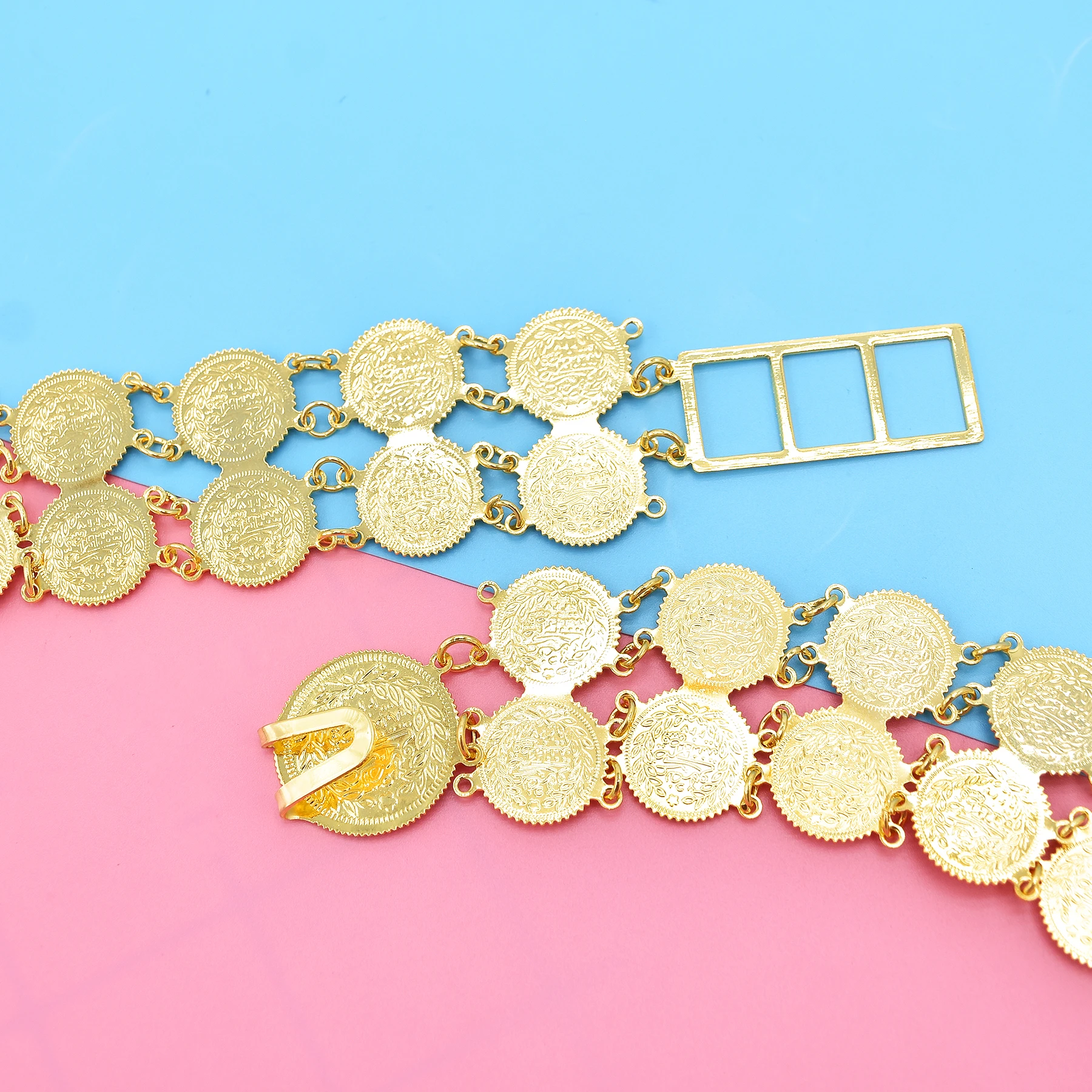 Golden Single Double Row Coin Waist Belly Chains Kurdish Ethnic Clothing Belts Thai Turkish India Bride Wedding Body Jewelry