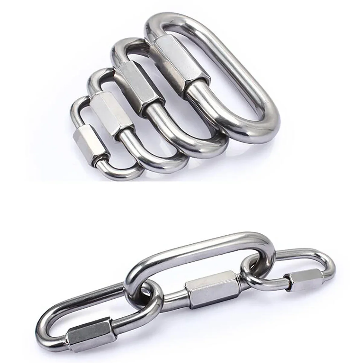 Connect Hook Stainless Steel Connecting Ring Quick Chain Link Track Climbing Mountaineering Carabiner Insurance Buckle M4/5/6/8