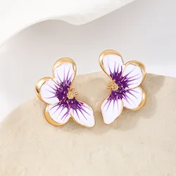 Stud Earrings For Women Colorful Gradual Change Color Metal Flower Wings Butterfly Holiday Party Gift DE094