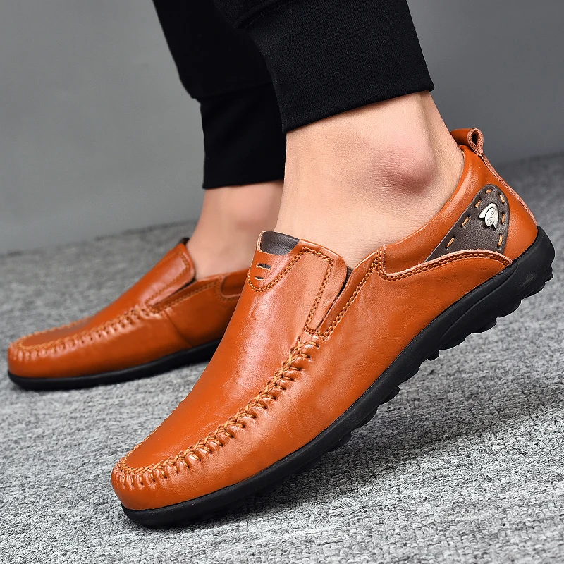 Handmade Leather shoes for Men Casual Loafers Shoes Soft  Breathable Moccasins Men\'s Flats Fashion Brand Driving Shoes