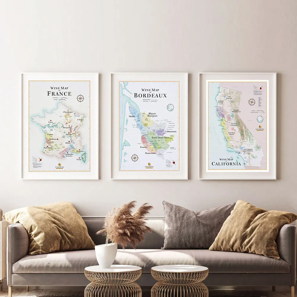 Mapa del Vino de España, Mapa del vino de Italia, pintura en lienzo de Burdeos y Francia, póster de pared, impresiones artísticas, decoración del hogar, regalo