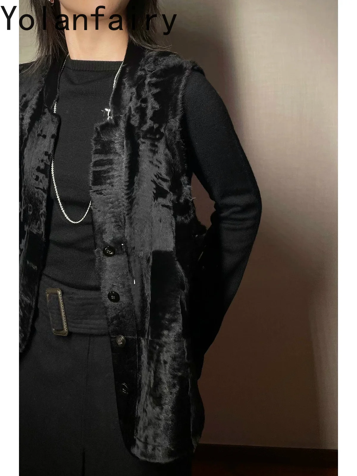 YOLANFAIRY Winter Luxury Real Fur Coat Women Silky‑Soft Gilet Natural Lamb Shearling Vest Ultra‑Lightweight Sleeveless Waistcoat