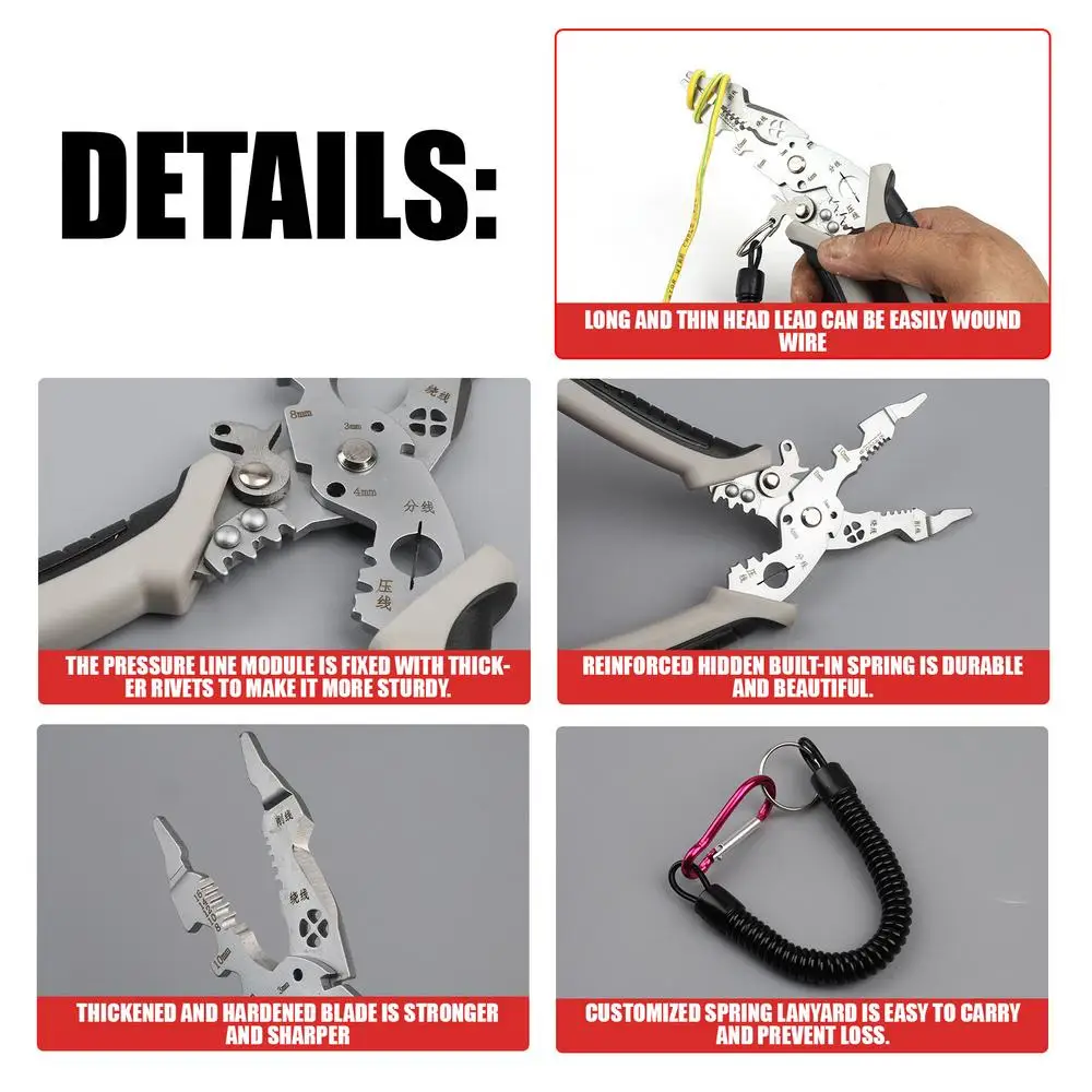 Electrical Wire Crimper Cable Cutter Adjustable Automatic Wire Stripper Tool Electrician Multi-Purpose Stripper Crimping Pliers