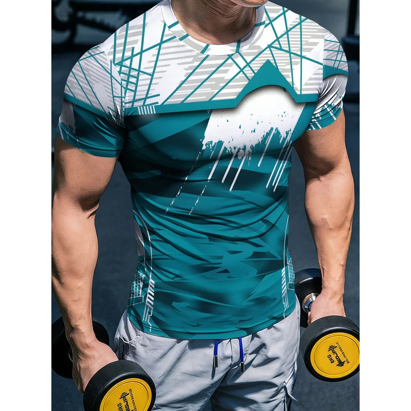 White Green Mens Compression Training Base Layer Short Sleeve Crew Neck T Shirt Printed Design Not Textured Breathable Quick Dry