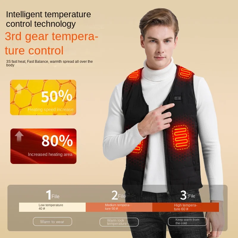 Winter USB Heating Cotton Vest Electric Heating Rechargeable Thermal Vest Warm Body Cold Protection Vest for Men and Women