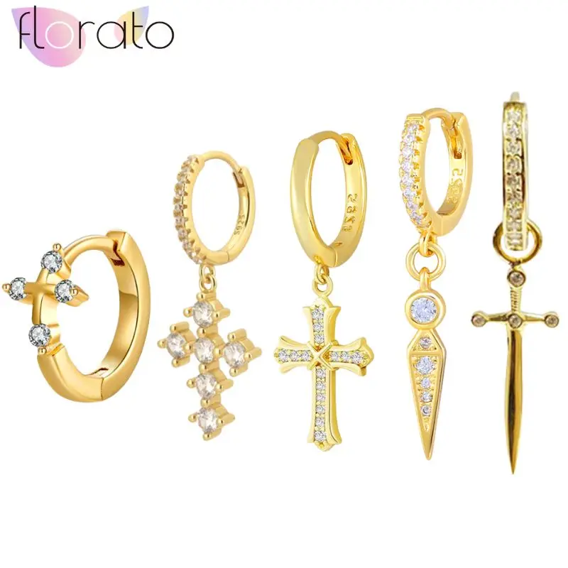 

High Quality 925 Sterling Silver Needle Metal diamond arrow Pendant Hoop Earrings for Women Charm Sword Earring Vintage Jewelry