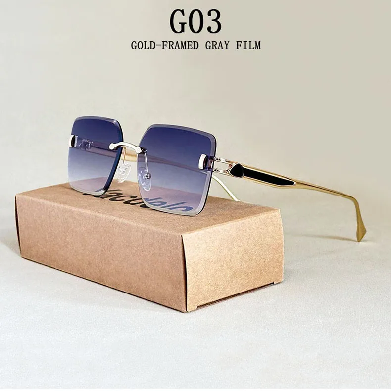 2023 randlose Sonnenbrille Frauen Trendy Vintage Quadratische Mode Gläser Sonnencreme Lentes De Sol Mujer Lunette Soleil Femme Zonnebril – Detail 8
