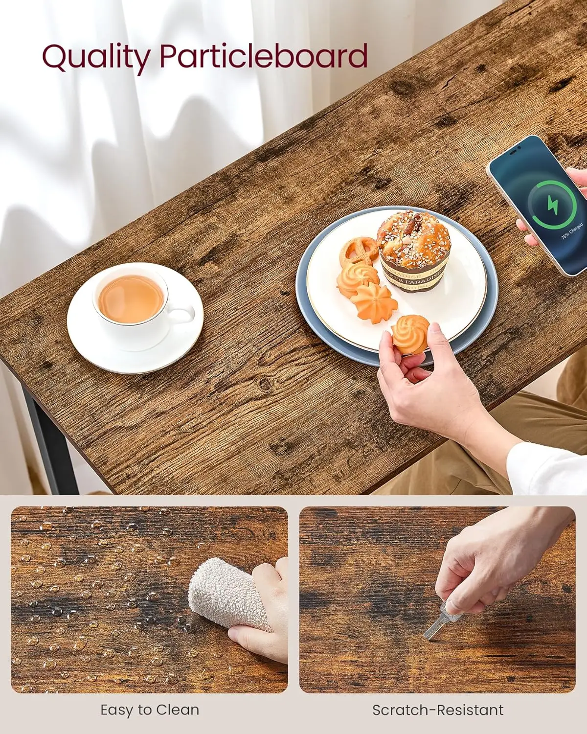 Bar Table, Narrow Long Table with Charging Station, Kitchen Dining Table, High Pub Table, Sturdy Metal Frame, Industrial, 15.7 x