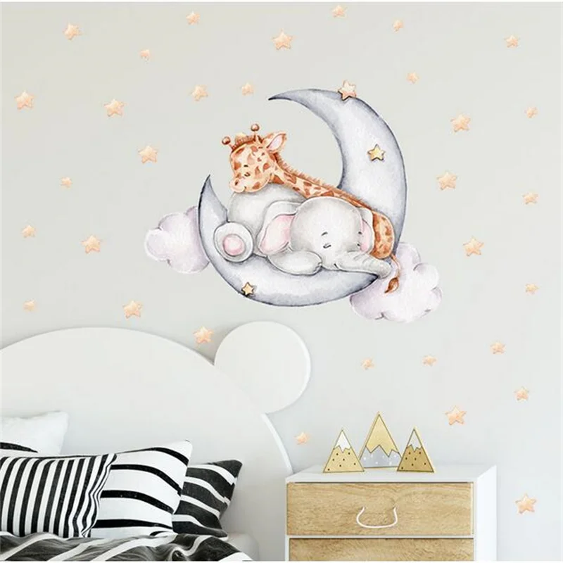 

Elephant Giraffe On The Moon Star Good Night Wall Sticker For Baby's Room Home Art Decoration