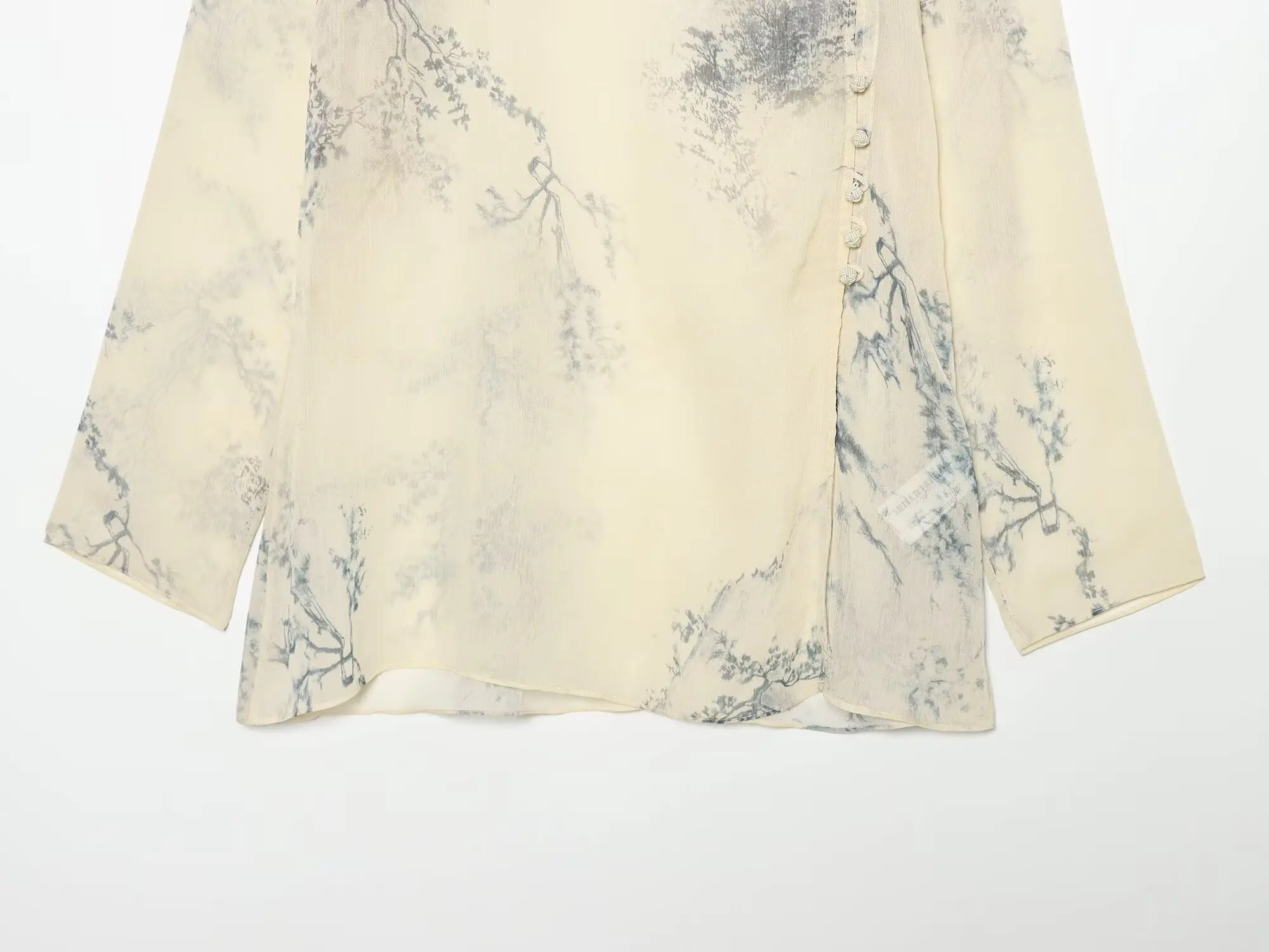 BSAY 2026 Women Ink Floral Print Stand Collar Blouse Asymmetric Cutout Frog Buttons Long Sleeve Elegant New Chinese Style Shirt view 4