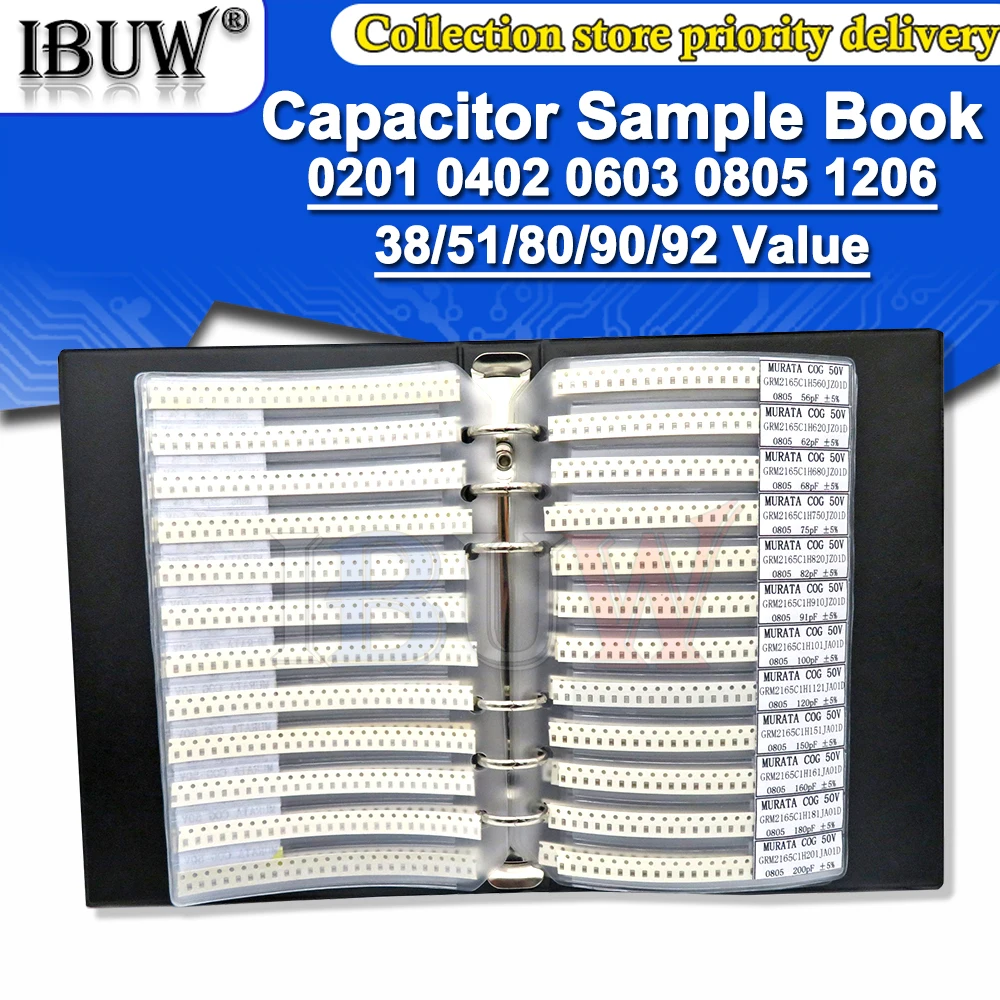 950PCS 2550PCS 4500PCS 0201 0402 0603 0805 1206 Capacitor sample book / blank book ibuw SMD Assorted Kit 10uf 1nf 100pf 10nf