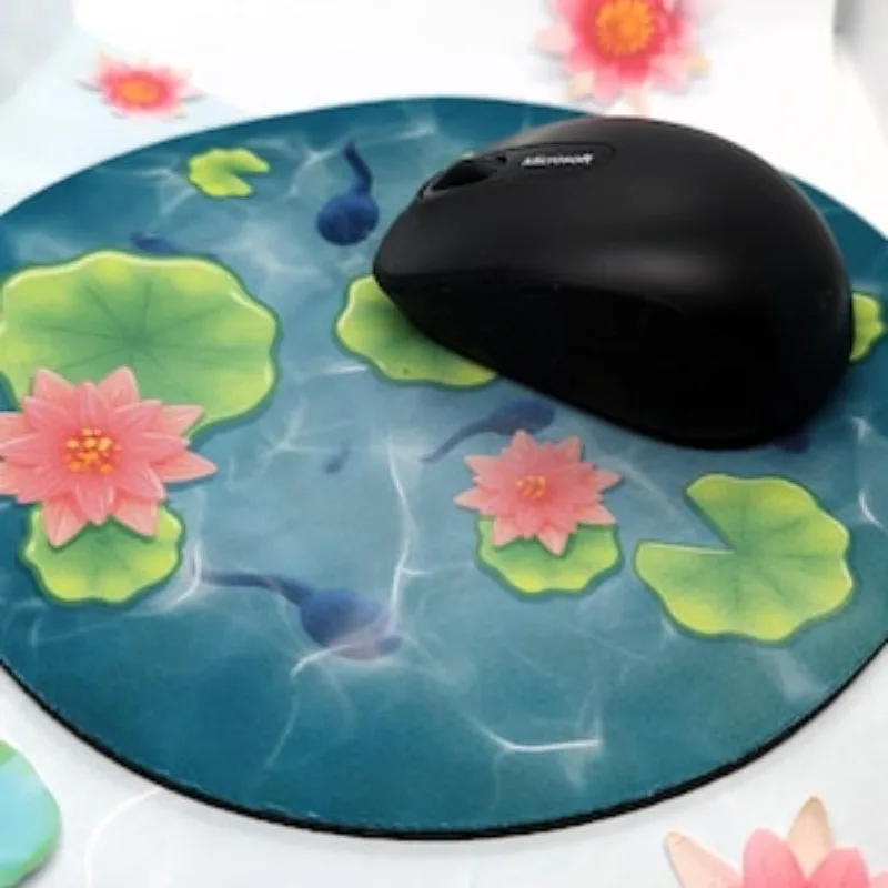 Маленький круглый коврик с зеленой лилией, коврик для мыши «сделай сам», лягушка, искусство, каваи, канцелярские принадлежности, водяные лилии, офисный декор для рабочего стола, аксессуары для стола на заказ