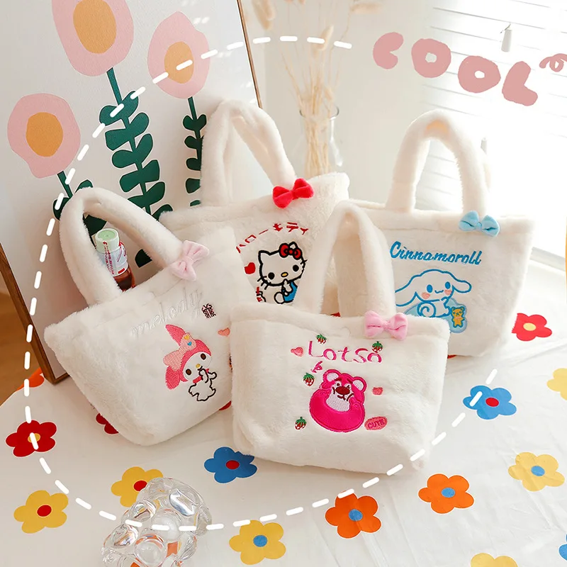 2023 New Kawai Cartoon Hello Kitty Plush Straddle Bag Handbag Sweetheart Girl's Essential Bag For Going Out Christmas Gift