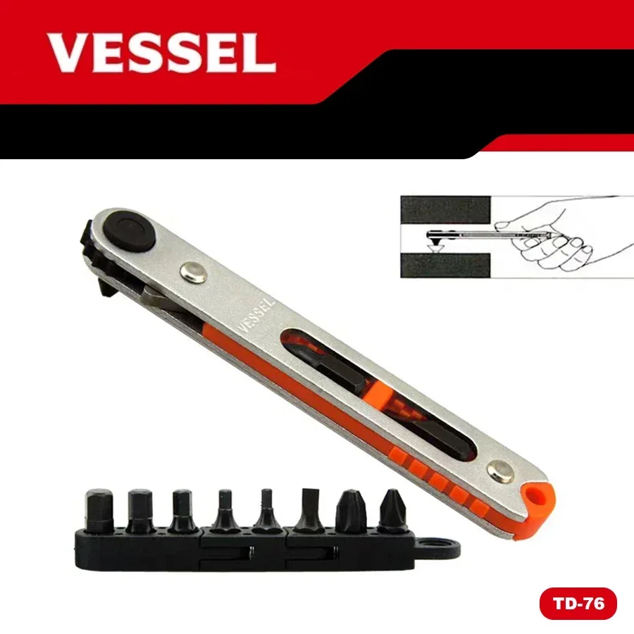 

VESSEL hand tools Flat-shaped Ratchet Screwdriver Dismountable for Resolving Troublesome Screw Tightening Work TD-76 Electro - t