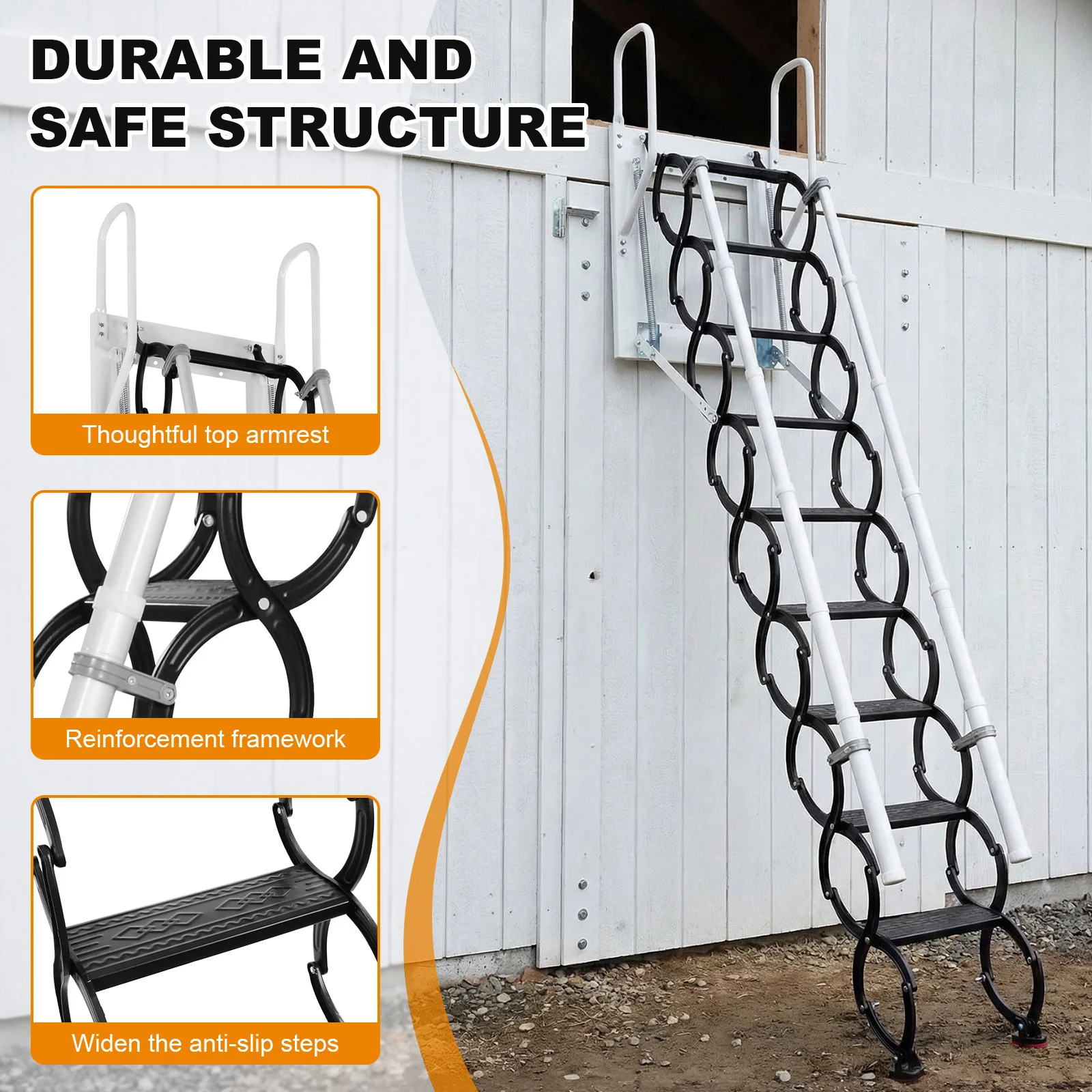 

Folding Loft Stairs with 2 Handrails and Pull-Down System Telescoping Attic Ladder Load Capacity 660Lbs for Indoor Outdoor