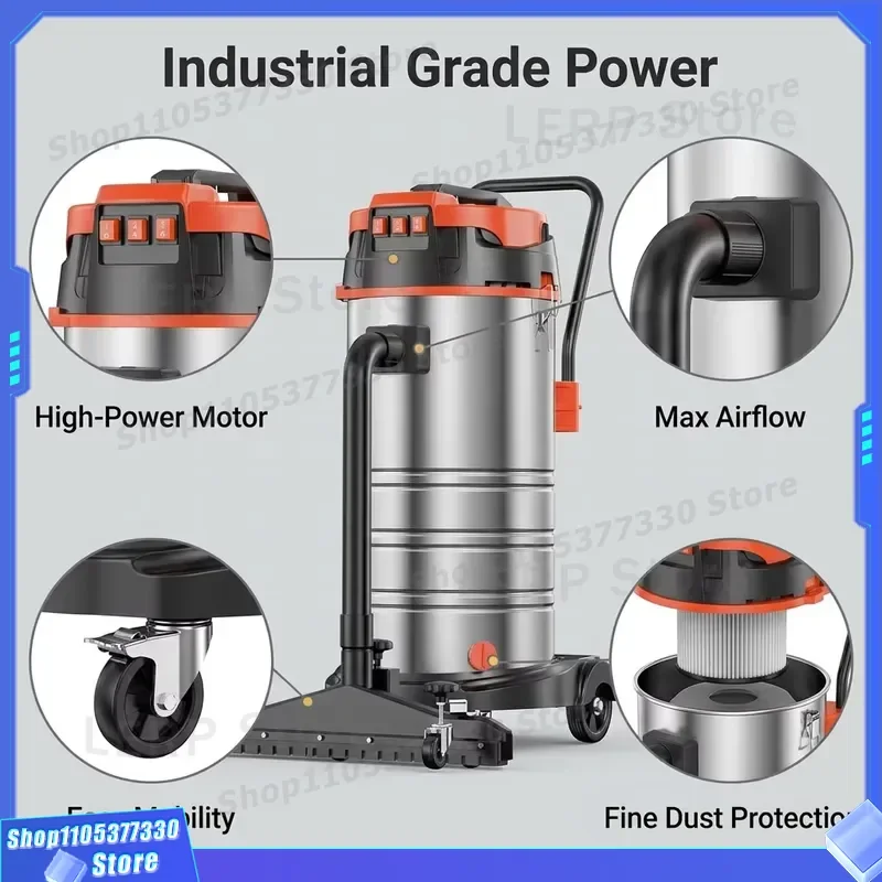 Industrial Heavy Duty Vacuum Cleaner High Power Large Capacity Wet Dry Dust Collector for Factory Workshop Commercial Use