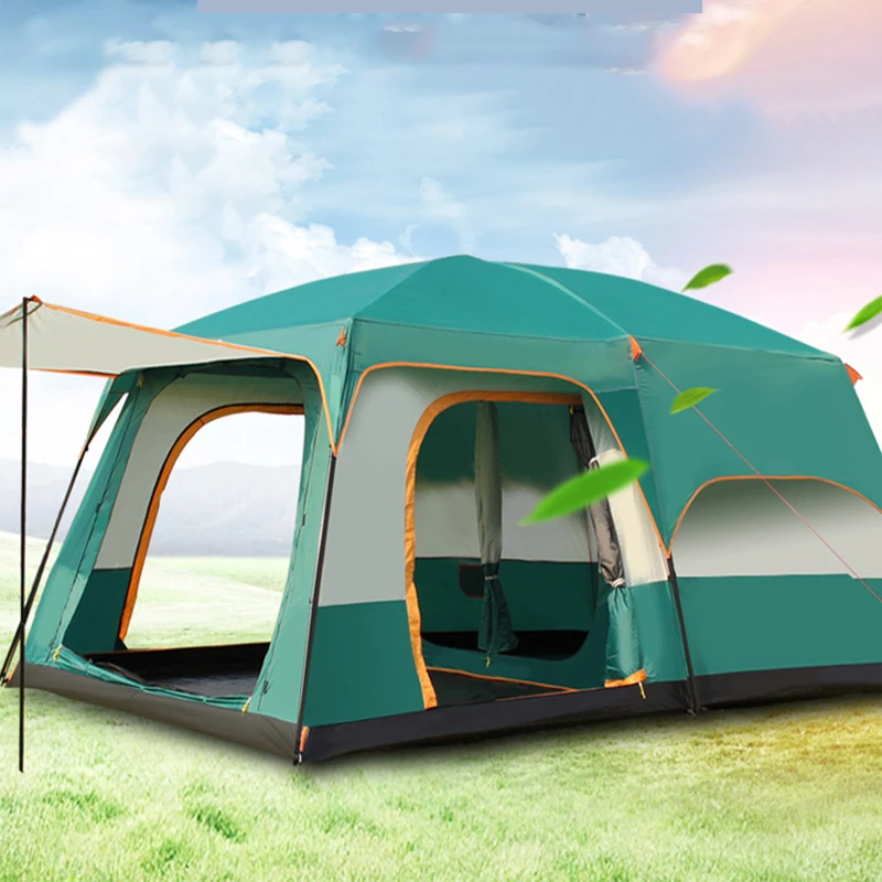 Campingzelt mit 2 Schlafzimmern und 1 Wohnbereich, Doppelschichtiges Übergroßes Verstärktes Regenfestes Zelt für Outdoor-Familienausflüge und Campingausrüstung