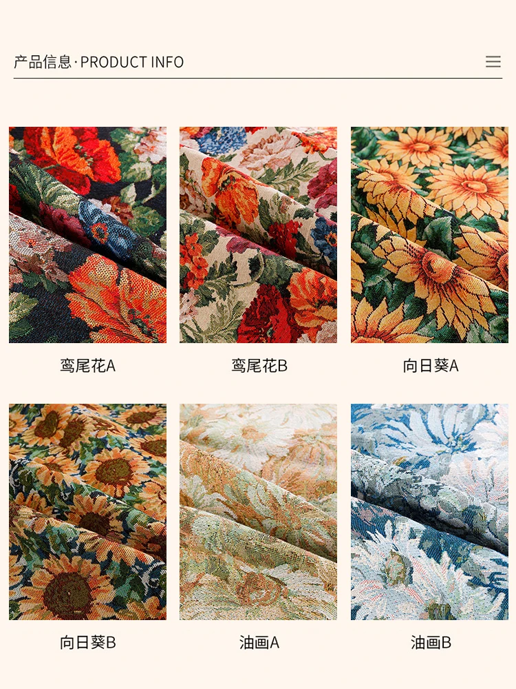 Ethnic Style Jacquard Fabric Sofa Curtain Table Cloth Picnic Cover Monet\'s Oil Painting Clothing Cloth Handmade DIY Sewn Fabric