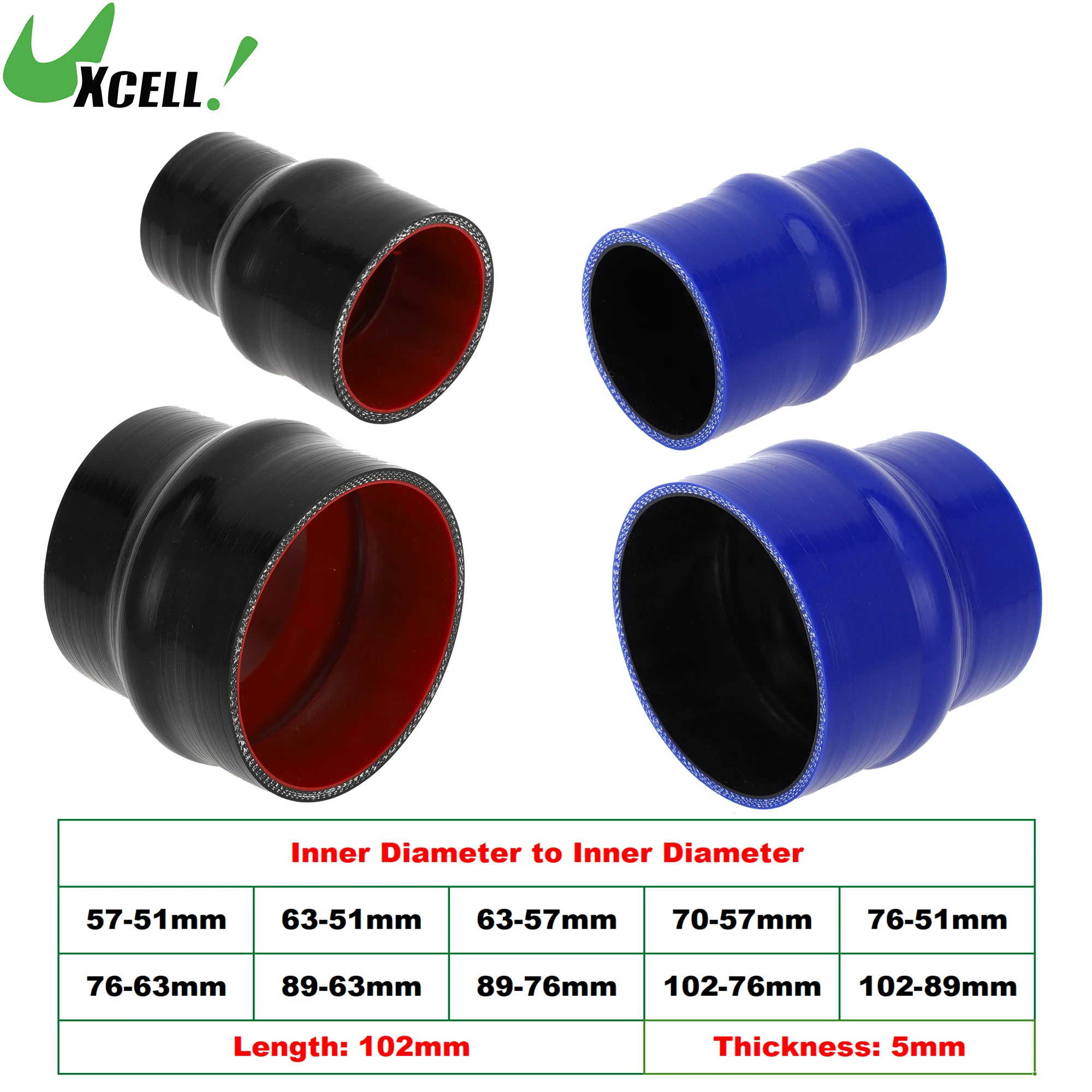 

UXCELL 57-51mm 63-51mm 63-57mm 76-63mm 89-63mm 89-76mm 102-76mm ID 102mm Length Silicone Hump Hose Coolant Hose with Clamps