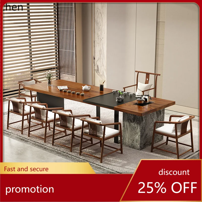 ZML Tea Table and Chair Set New Chinese Style Solid Wood Tea Table Office Drawer Living Room Tea Drinking Table