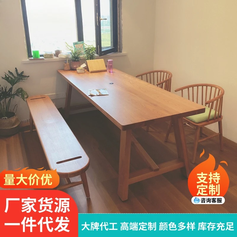 Nordic solid wood dining table and chairs Japanese rectangular log color style ash wood modern simplicity