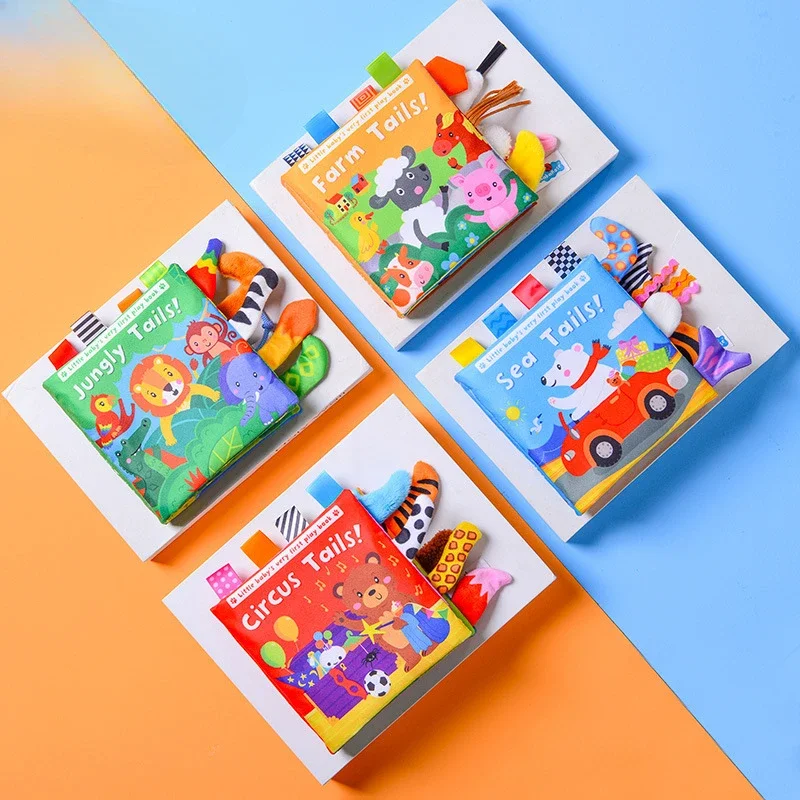 1pc Cartoon Animals Tail Baby Cloth Books Ringing Paper Early Educational Enlightenment Infant Cognitive Toys 0-3 Years Old