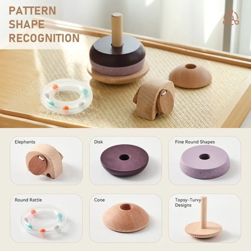 Houten Baby Pole Stack Toy Montessori Stapelbare Dierenblokken Educatief Speelgoed Beentje Zintuigen Greep Olifant Bell Tandjes Speelgoed