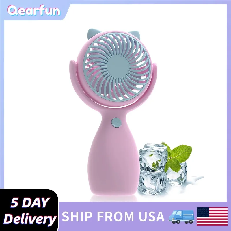 Cute Handheld Lanyard Fan 3 Speed Portable Mini Fan For Girls Women USB Rechargeable Fan For Outdoor Office