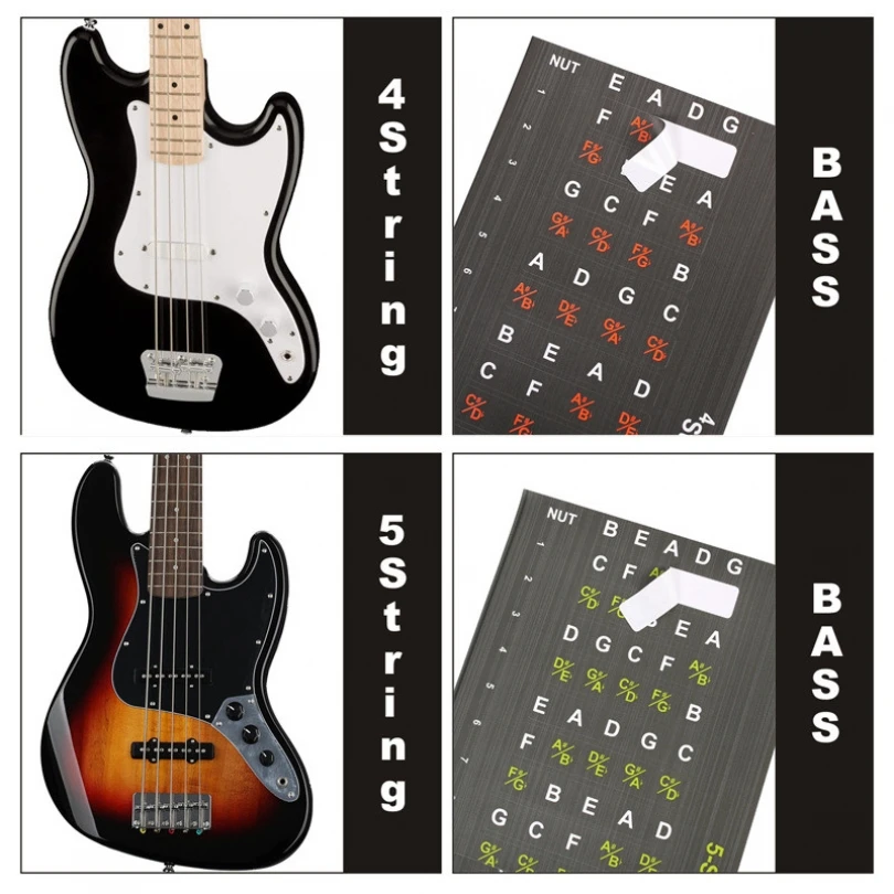 4/5 Saiten E-Gitarre Bass Griffbrett Hinweis Karte Aufkleber Aufkleber, Ukulele Bass Griffbrett Hinweis Etiketten – Detail 5