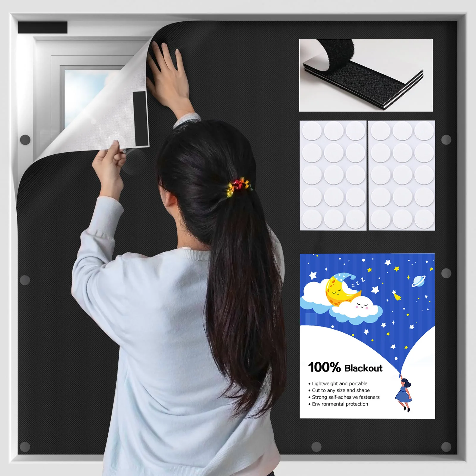 

100% Blackout Curtains Blackout Window Cover Thermal Window Privacy Film Portable Travel Self-Adhesive Glass Window Cloth Blinds