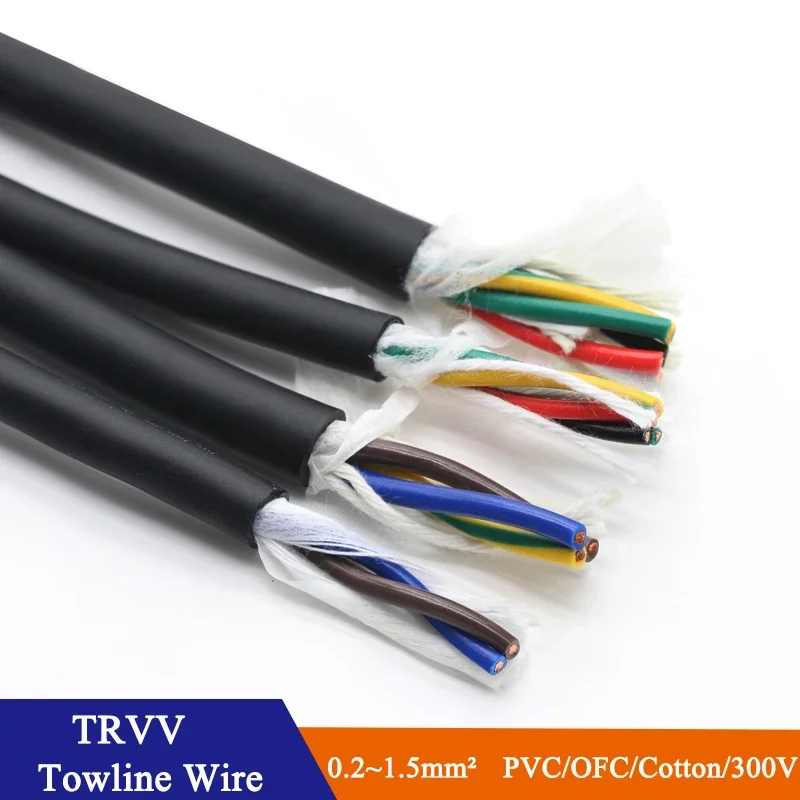 TRVV Heat Resistant Cable 0.2/0.3/0.5/0.75/1/1.5mm² Multicore Cable Control Signal Copper Wire Drag Chain Flexible CNC Cable PVC