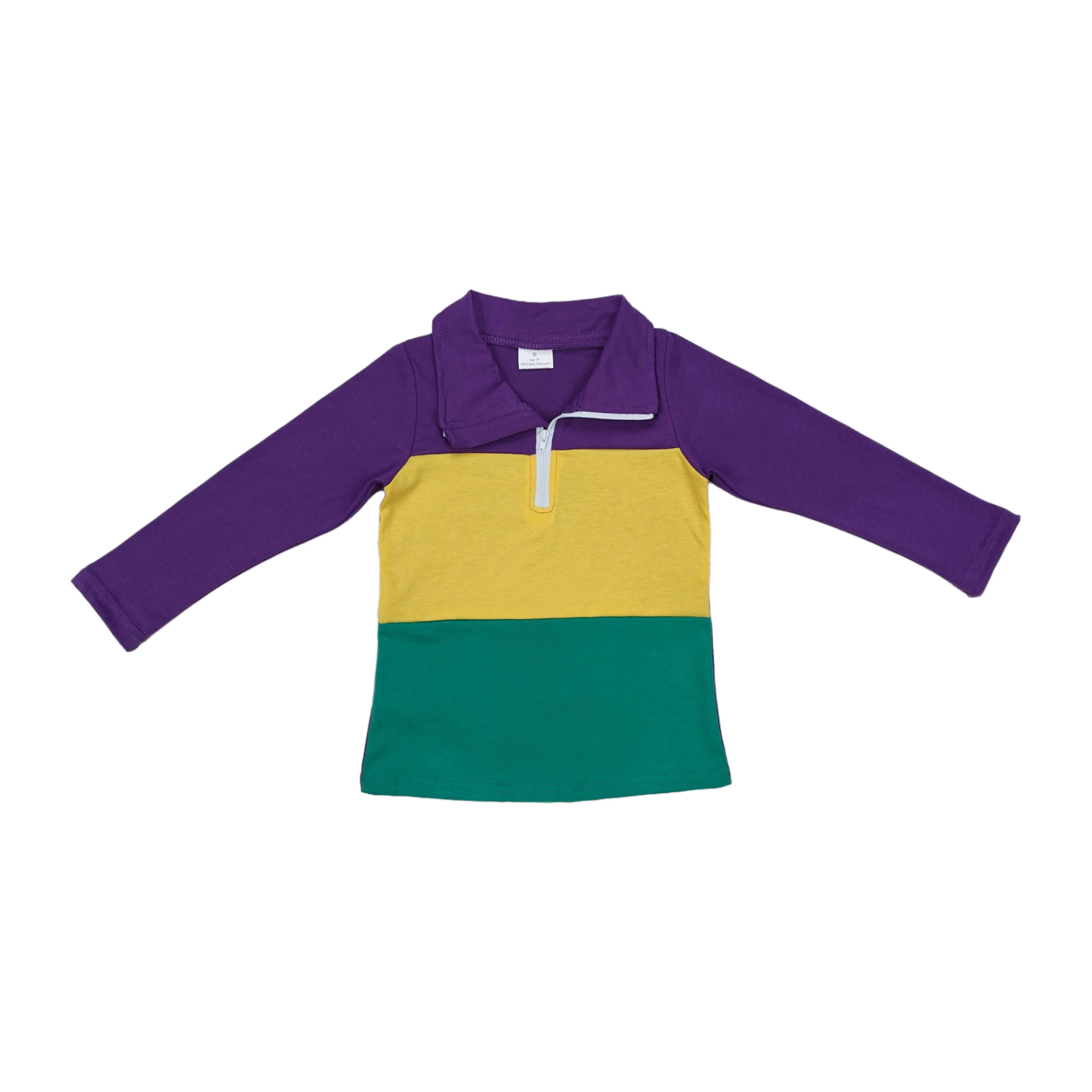 Wholesale Children Long Sleeves Mardi Gras Infant Kids Zipper Tee T-shirts Baby Boy Shirt Toddler Lapel Cotton Pullover Top