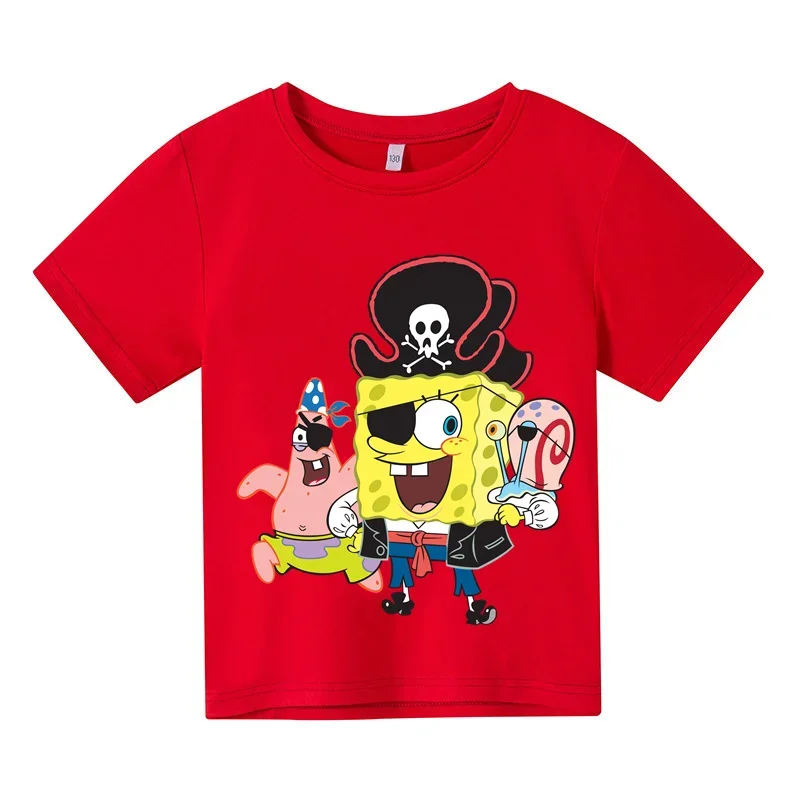 2024 Kids Fashion Summer Cotton T-shirt Cartoon SpongeBob Squarepants Kids Short sleeve Sweatshirt boys girls top