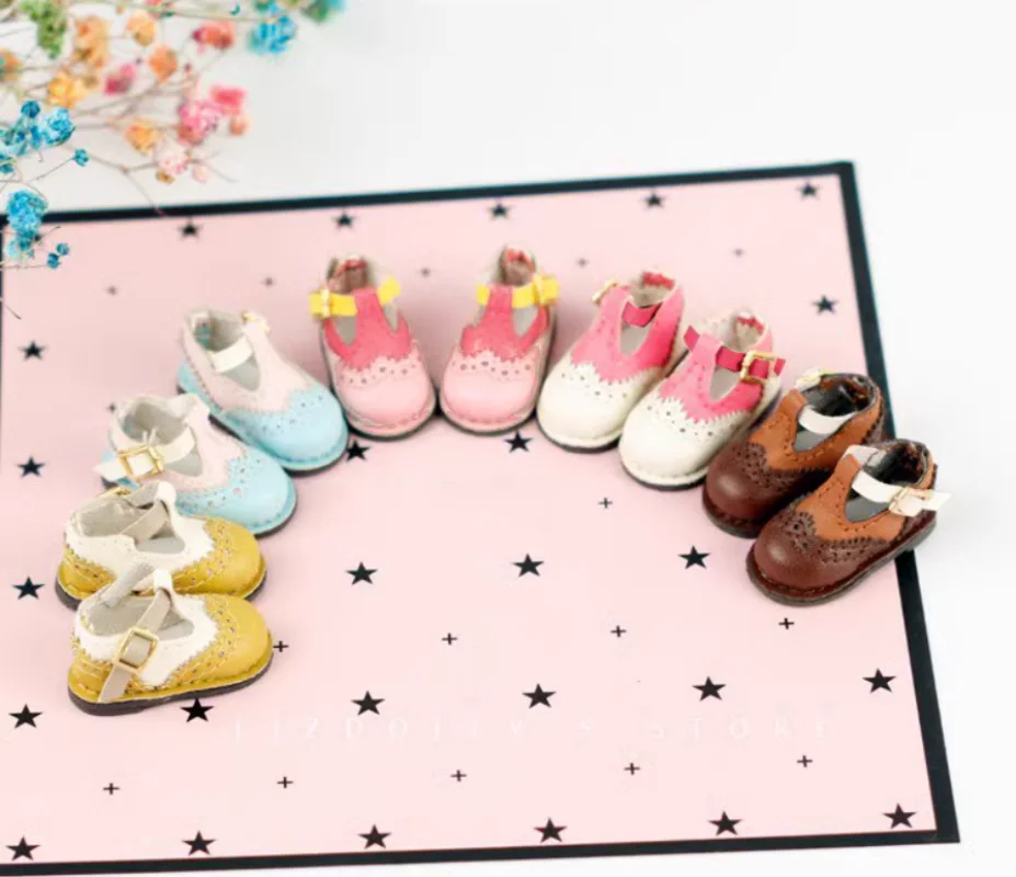 BJD doll shoes suitable for Blythe OB11 size matching color Thong flat small leather shoes doll accessories