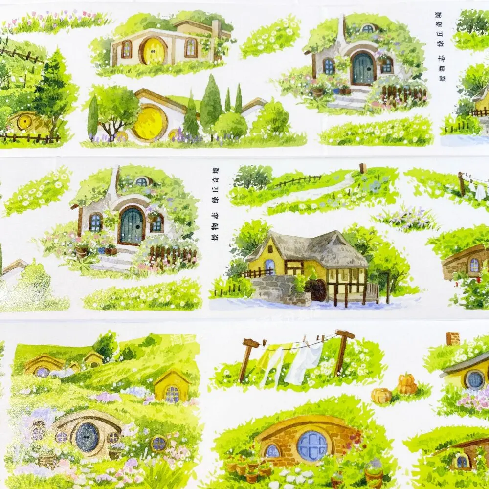 Washi Pet Tape Green Hill Wonderland Scenery Prairie Picnic Scrapbook  Journal Liu Ma Sticker Goo Card