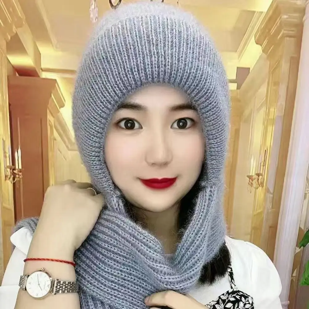 

Winter Windproof Integrated Cap Scarf Knitted Warm Ear Protection Cap Soft Thickening Neck Warmer Cycling