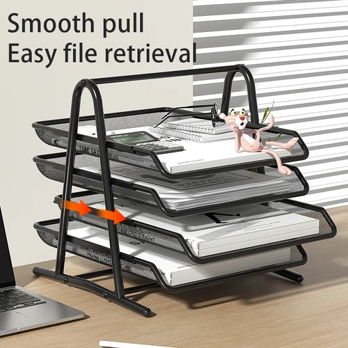 Imagen 2 del producto Bandeja de letras de malla, organizador de papel de escritorio de oficina con bandejas deslizantes para accesorios de escritorio, suministros de oficina y almacenamiento de archivos, negro