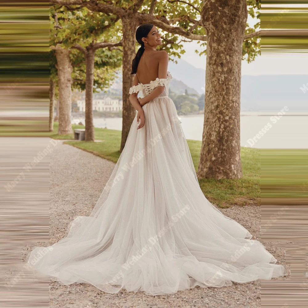 2026 Lussuosi A Line Abiti da sposa da donna Generosi applicazioni di pizzo Tulle Abiti da sposa Banchetto di fidanzamento Abiti Novias Boda